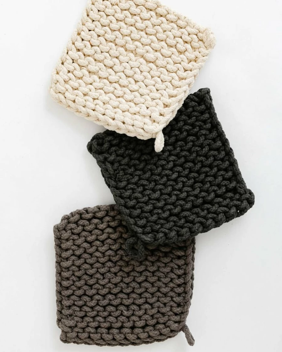 Handmade Neutral Crochet Pot Holder - Creative Co Op Kitchen Accessory