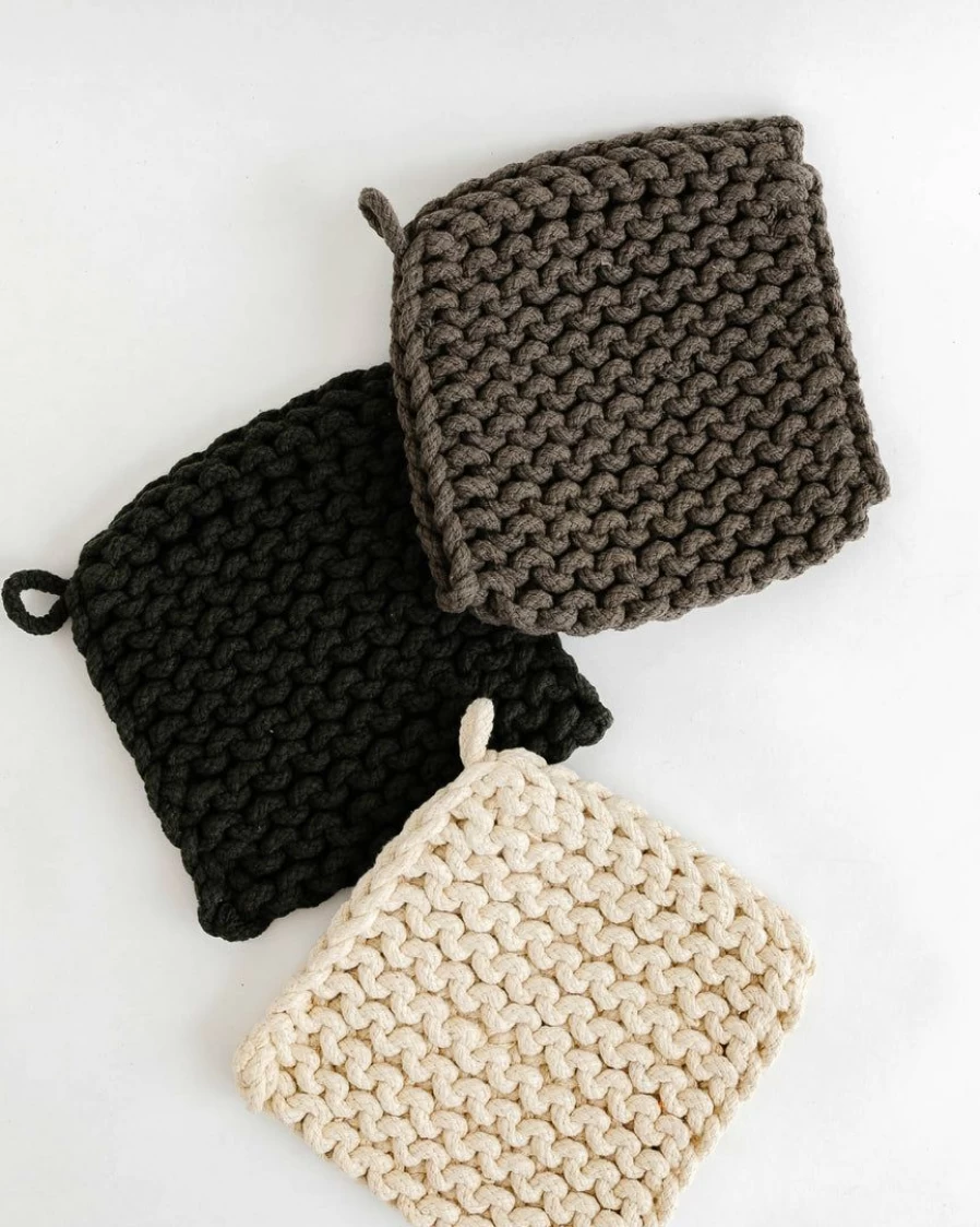 Handmade Neutral Crochet Pot Holder - Creative Co Op Kitchen Accessory