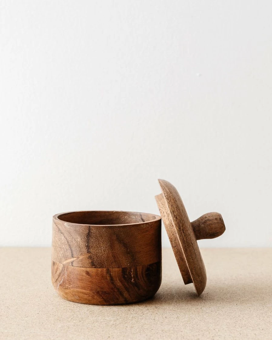 "Zuly Acacia Wood Salt Cellar with Creative Design – Premium Kitchen Storage"