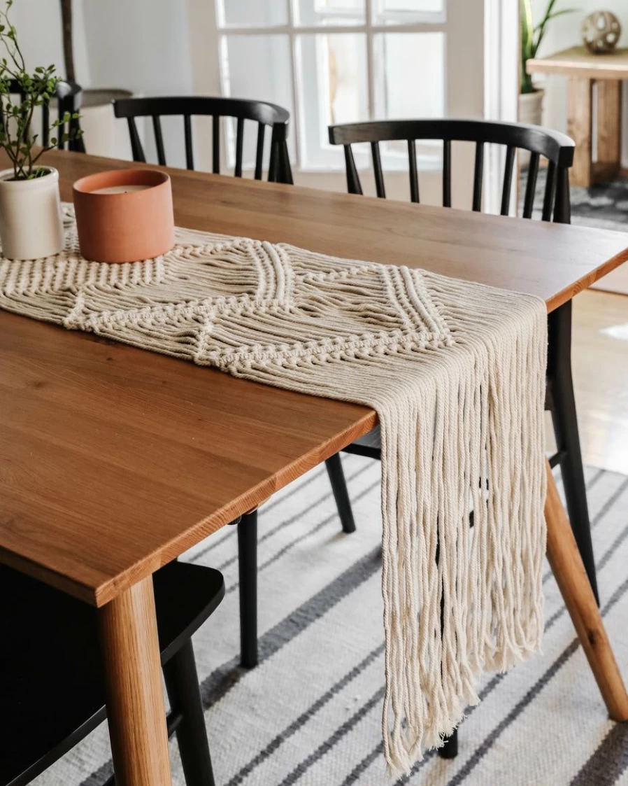 Hand Woven Macrame Table Runner – Boho Chic Home Decor for Dining & Wedding