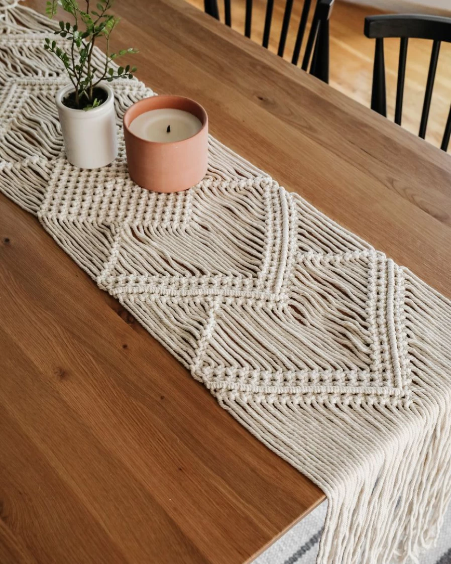 Hand Woven Macrame Table Runner – Boho Chic Home Decor for Dining & Wedding