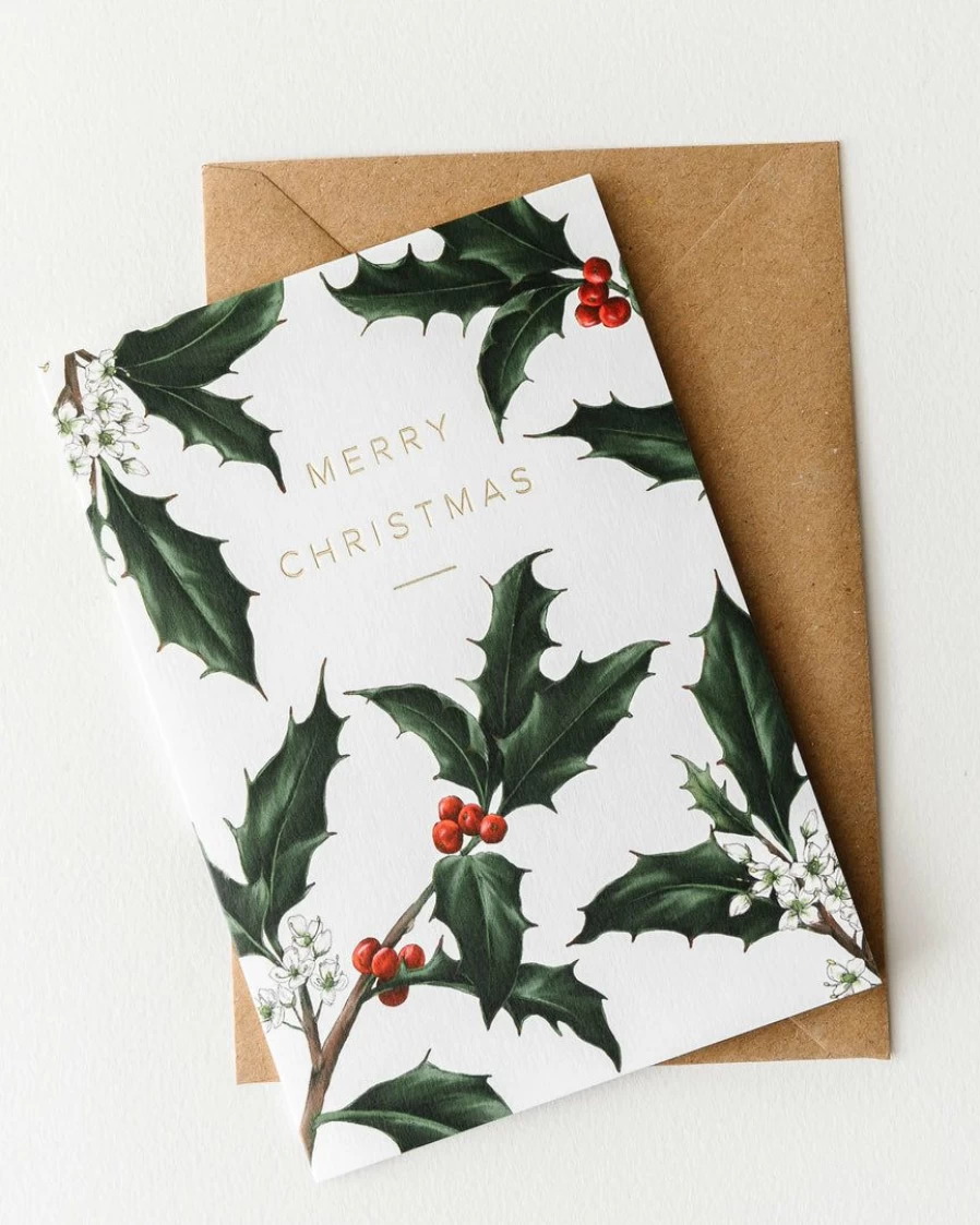 Holly Christmas Greeting Card - Festive Holiday Design by Catherine Lewis