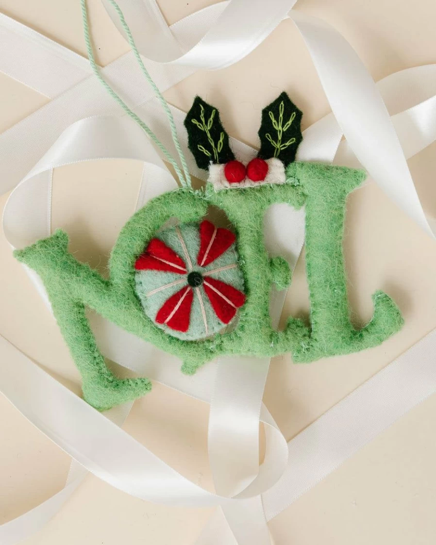 "Handmade Noel Embroidered Felt Ornament - Festive Christmas Decoration"