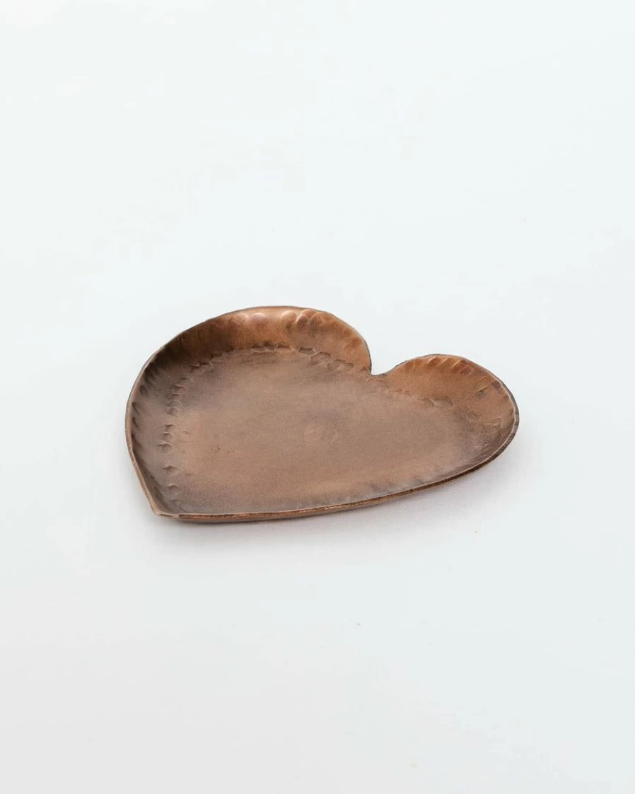 "Unique Small Heart-Shaped Copper Dish - Handcrafted Decorative Trinket Tray"
