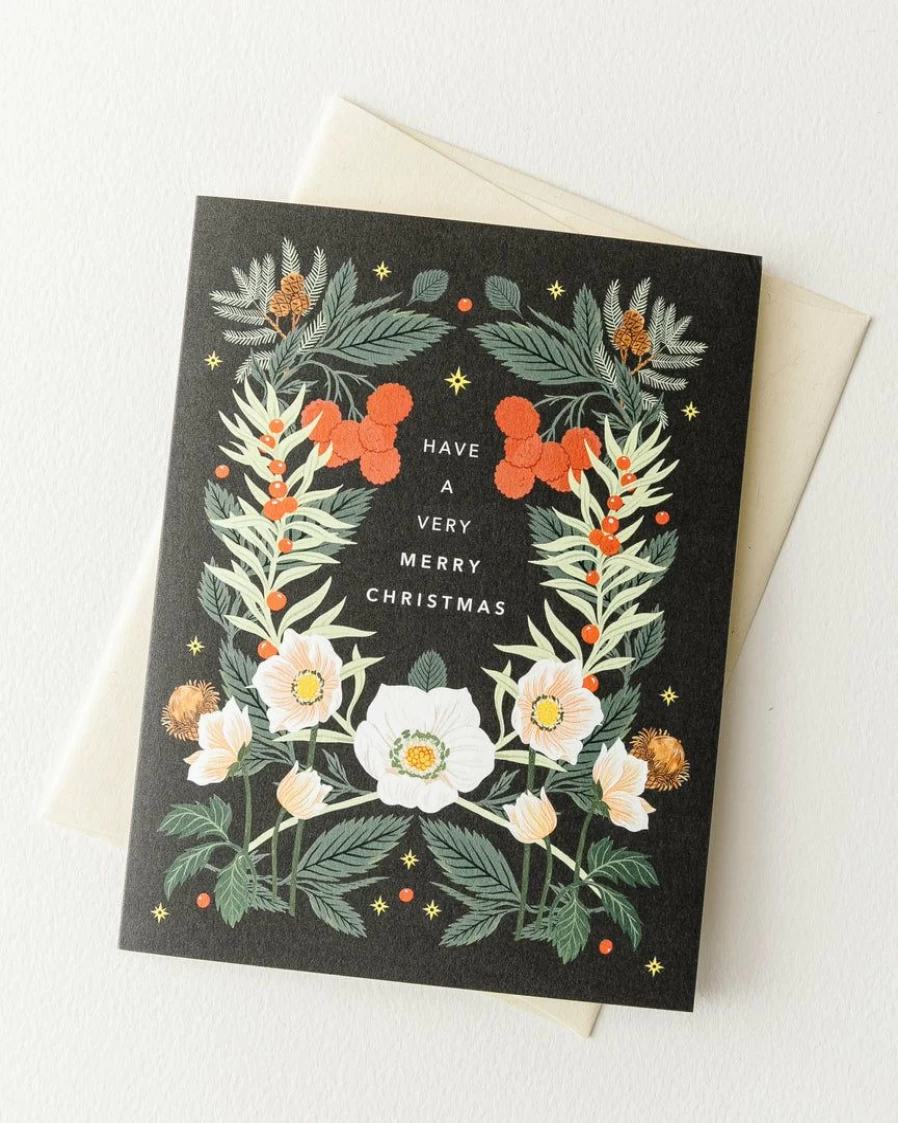 "Oana Befort Handmade Christmas Rose Greeting Card - Festive Holiday Floral Design"