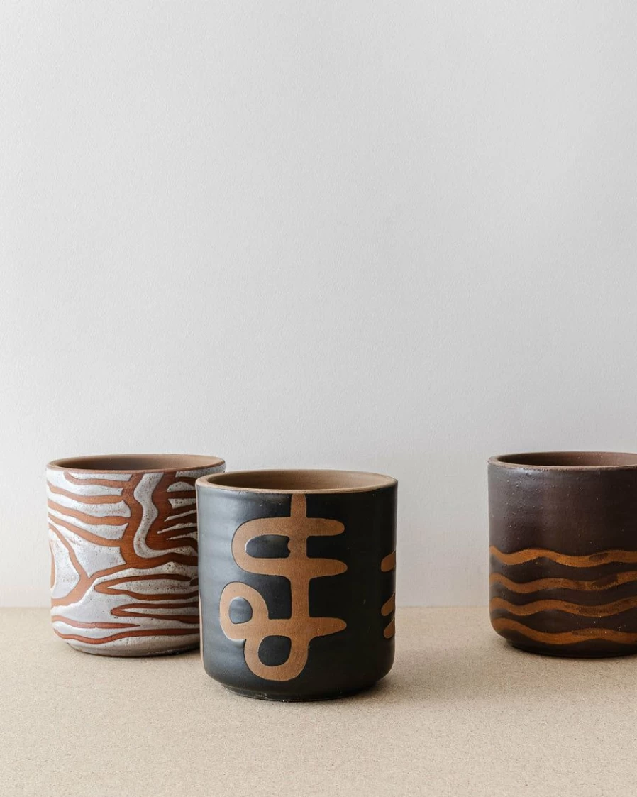 "Modern Abstract Terracotta Planters - Set of 3 for Indoor & Outdoor Decor"