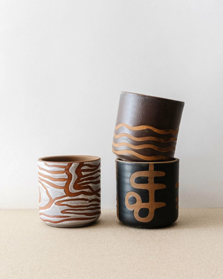 "Modern Abstract Terracotta Planters - Set of 3 for Indoor & Outdoor Decor"