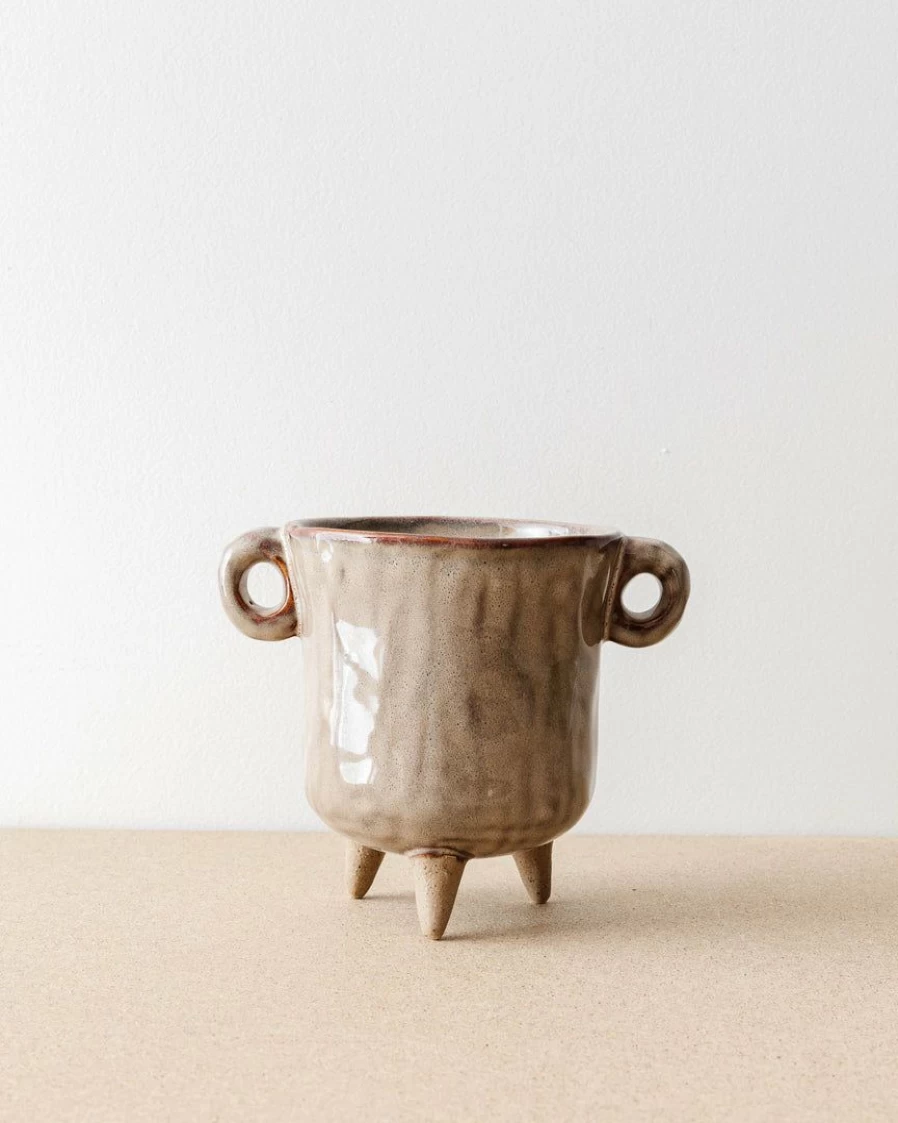 47th & Main Lennox Planter with Handles in Tan - Stylish Decorative Pot for Indoor Outdoor Plants