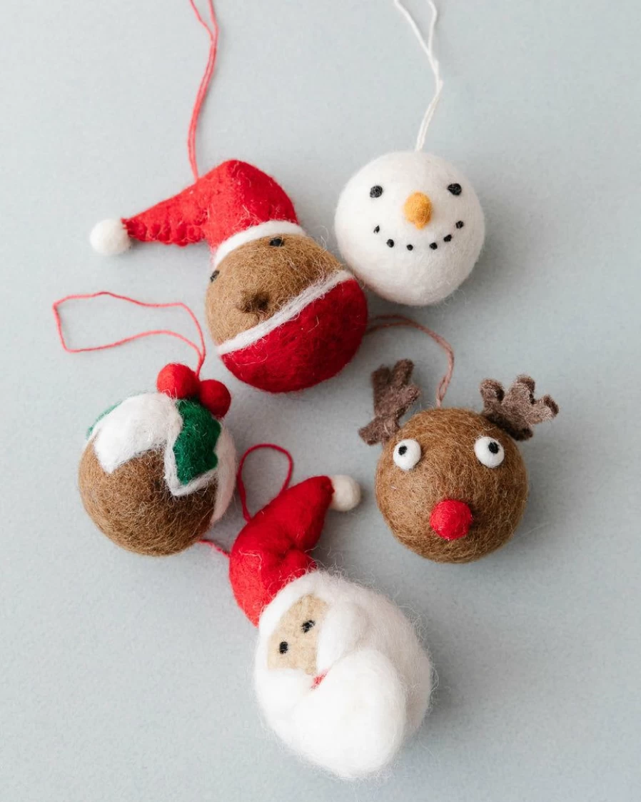 Hand-Felted Christmas Character Baubles - Festive Holiday Decorations