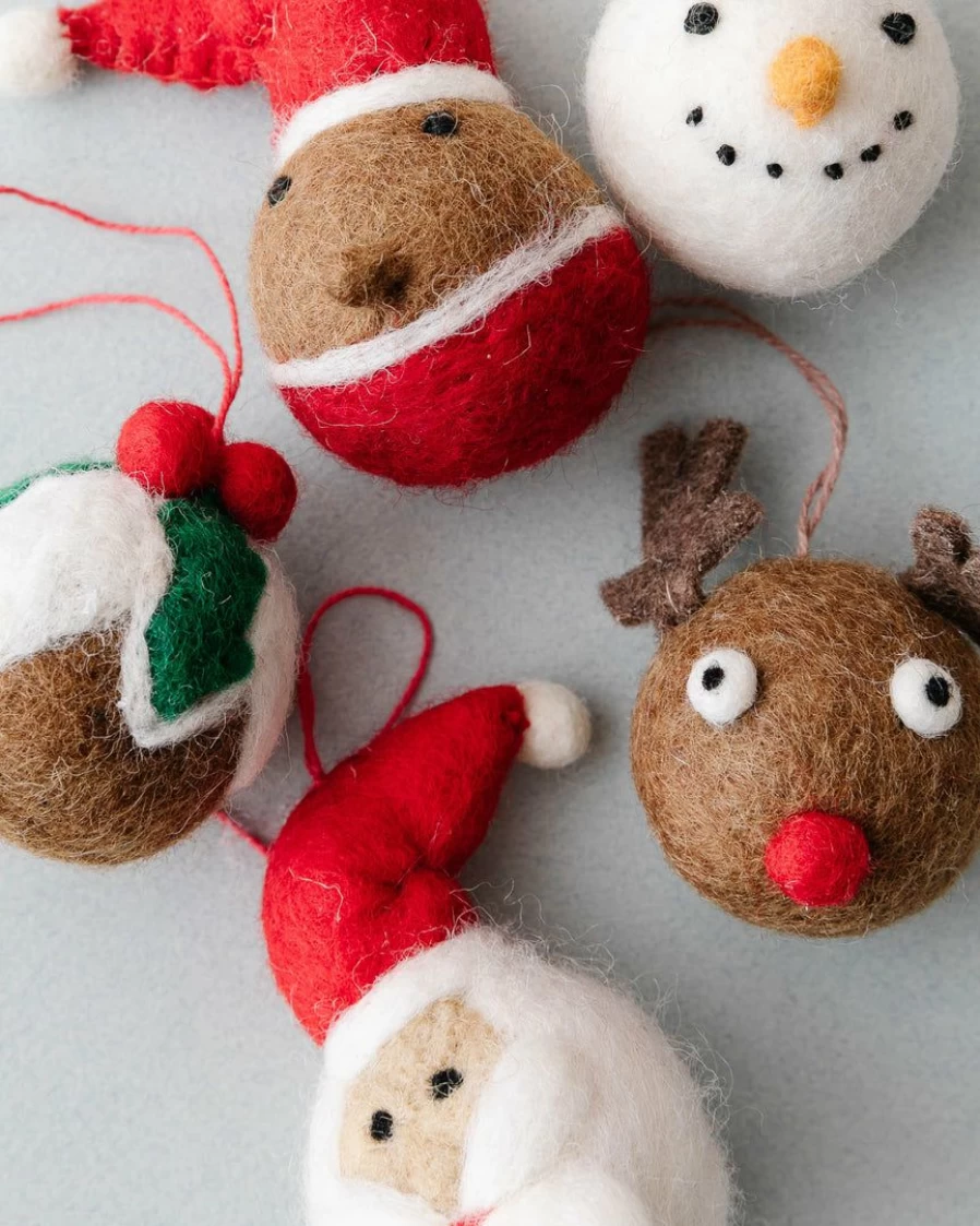 Hand-Felted Christmas Character Baubles - Festive Holiday Decorations