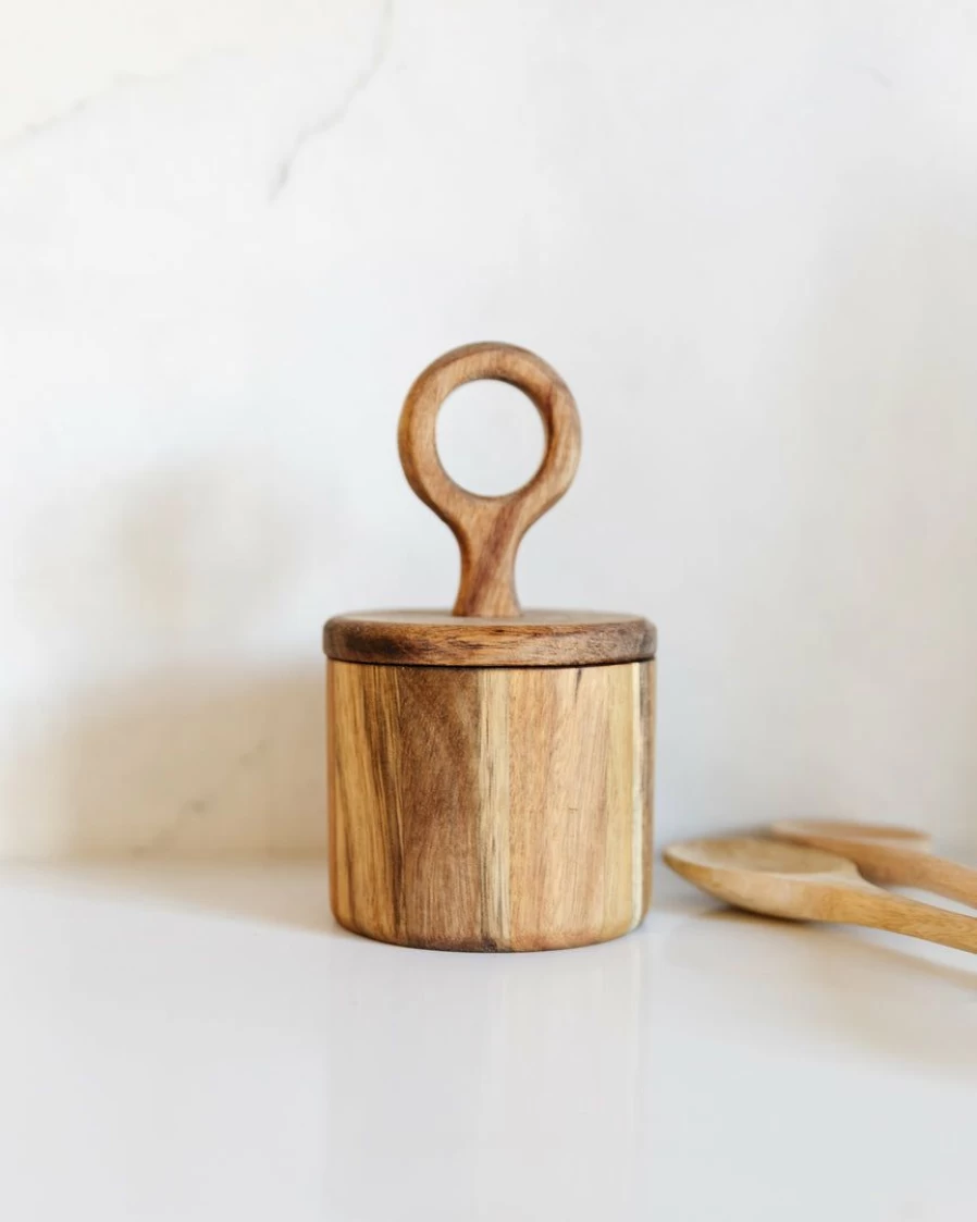 Lone Fox Callen Wood Jar with Lid - Rustic Decorative Storage Container for Home & Kitchen