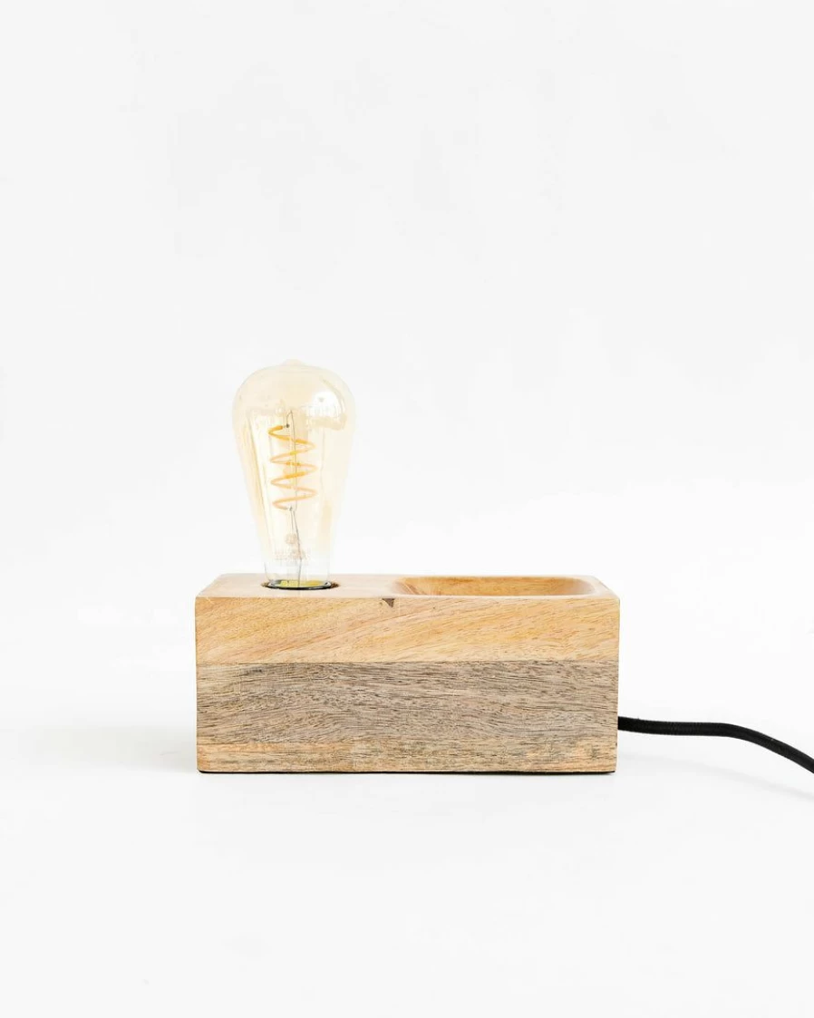 Handcrafted Mango Wood Desk Lamp – Natural Eco-Friendly Lighting for Home & Office