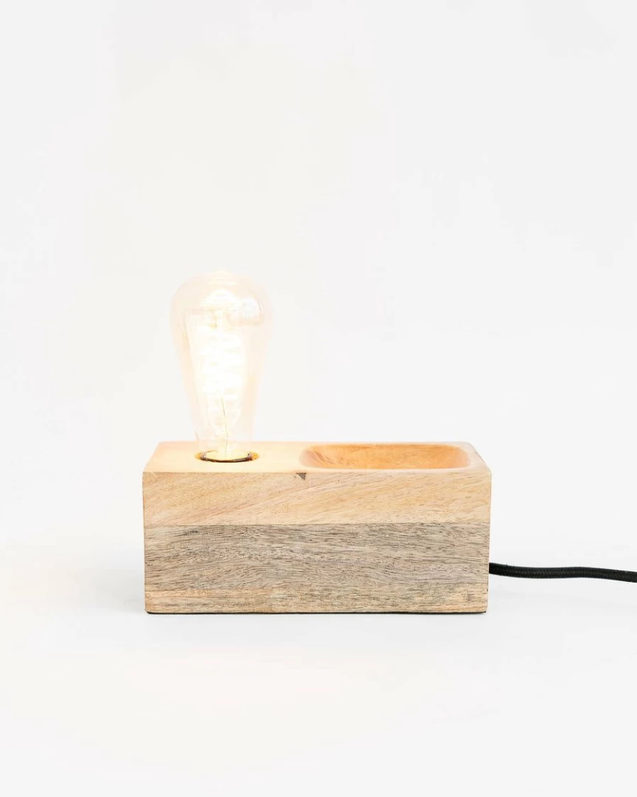Handcrafted Mango Wood Desk Lamp – Natural Eco-Friendly Lighting for Home & Office