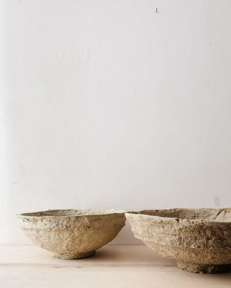 "Large Paper Mache Bowl Set - Handcrafted Decorative Bowls for Home Decor (Pack of 2)"