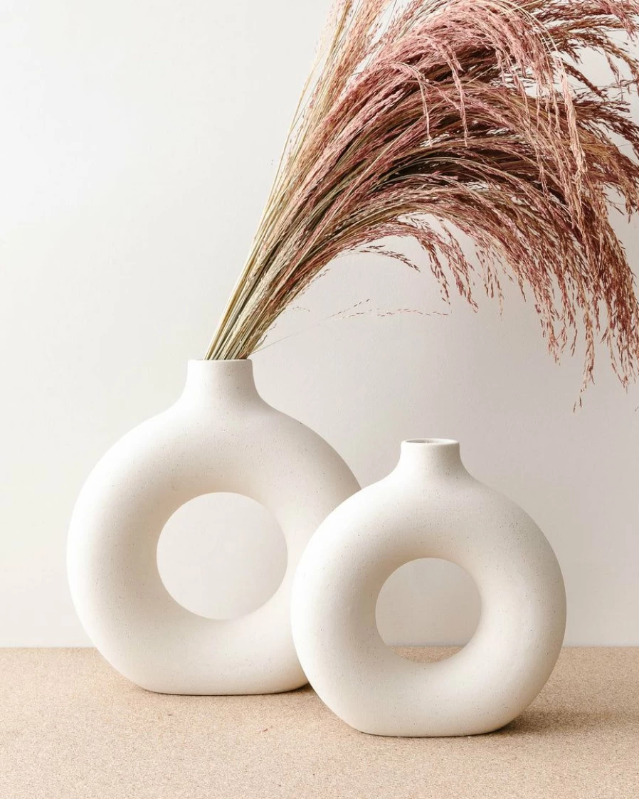 Evelyn Textured Ceramic Vase - Modern Decorative Home Accent