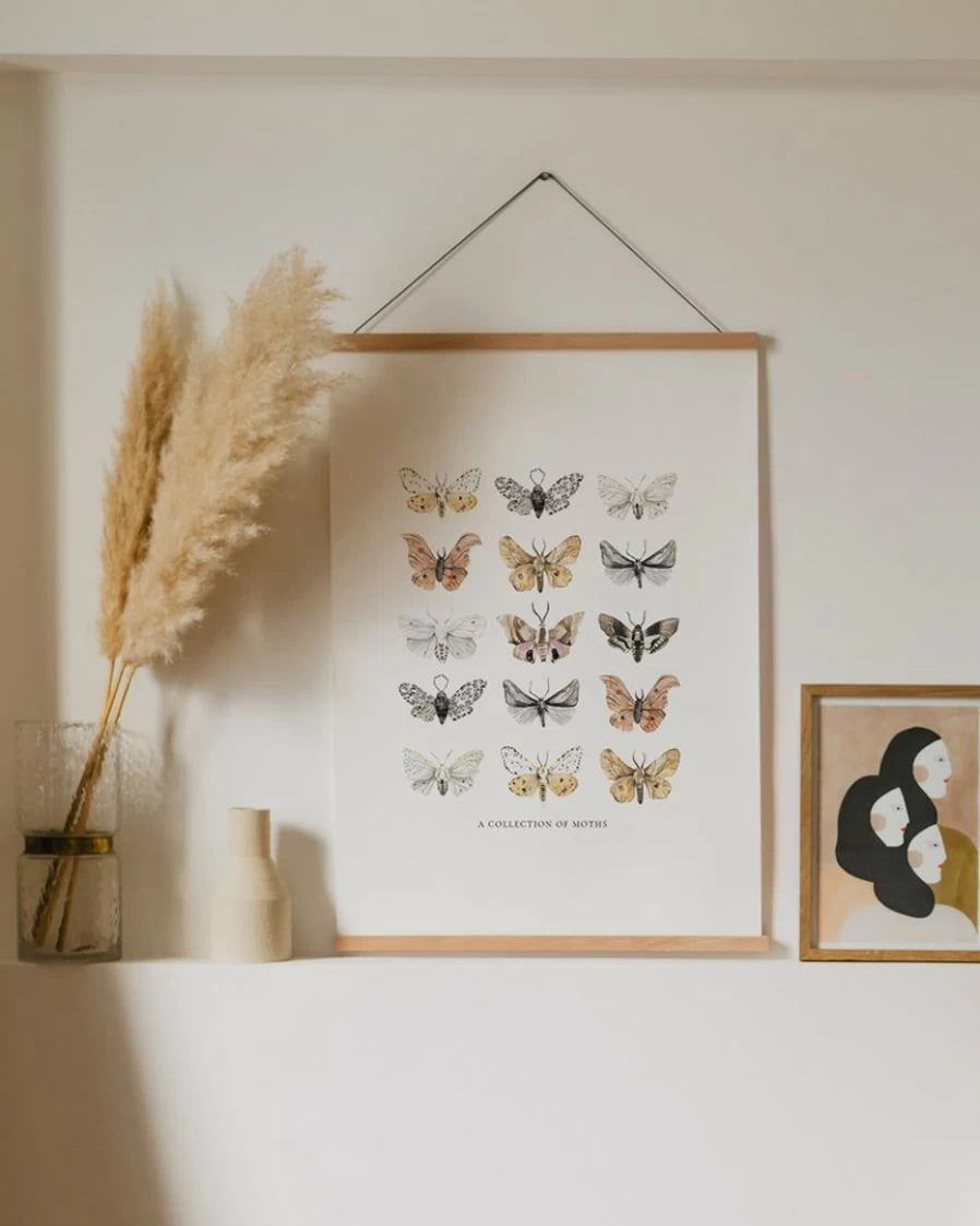 "Lone Fox Artistic Moth Print - Vintage Style Wall Art Decor"