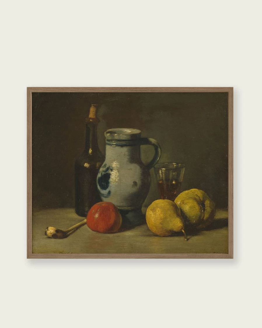 "Lone Fox Still Life Art Print - Grey Jug Painting - Premium Wall Art Decor"