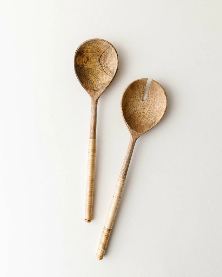Eco-Friendly Bamboo Salad Servers Set - Sustainable Kitchen Utensils for Healthy Eating