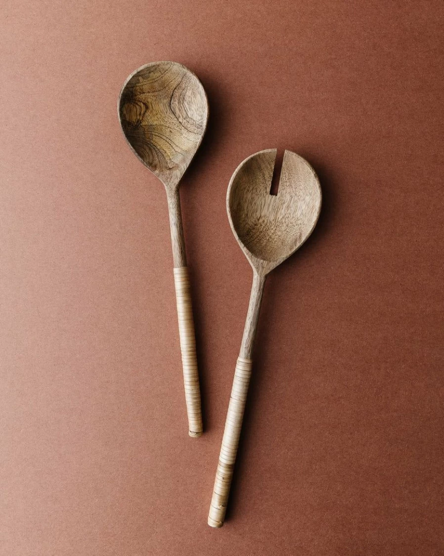 Eco-Friendly Bamboo Salad Servers Set - Sustainable Kitchen Utensils for Healthy Eating