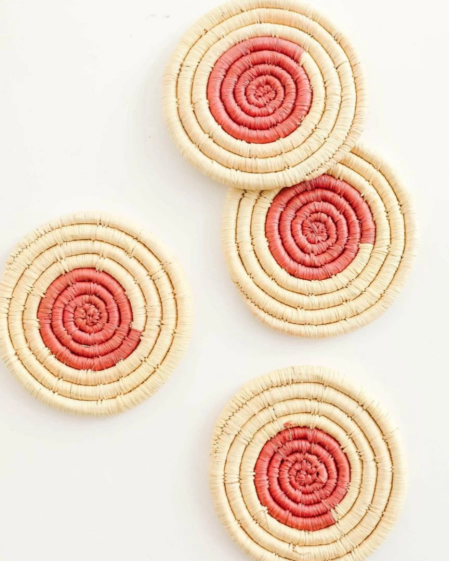 "Stylish Dot Raffia Coasters Set - Handwoven Decorative Drink Coasters for Home Decor"