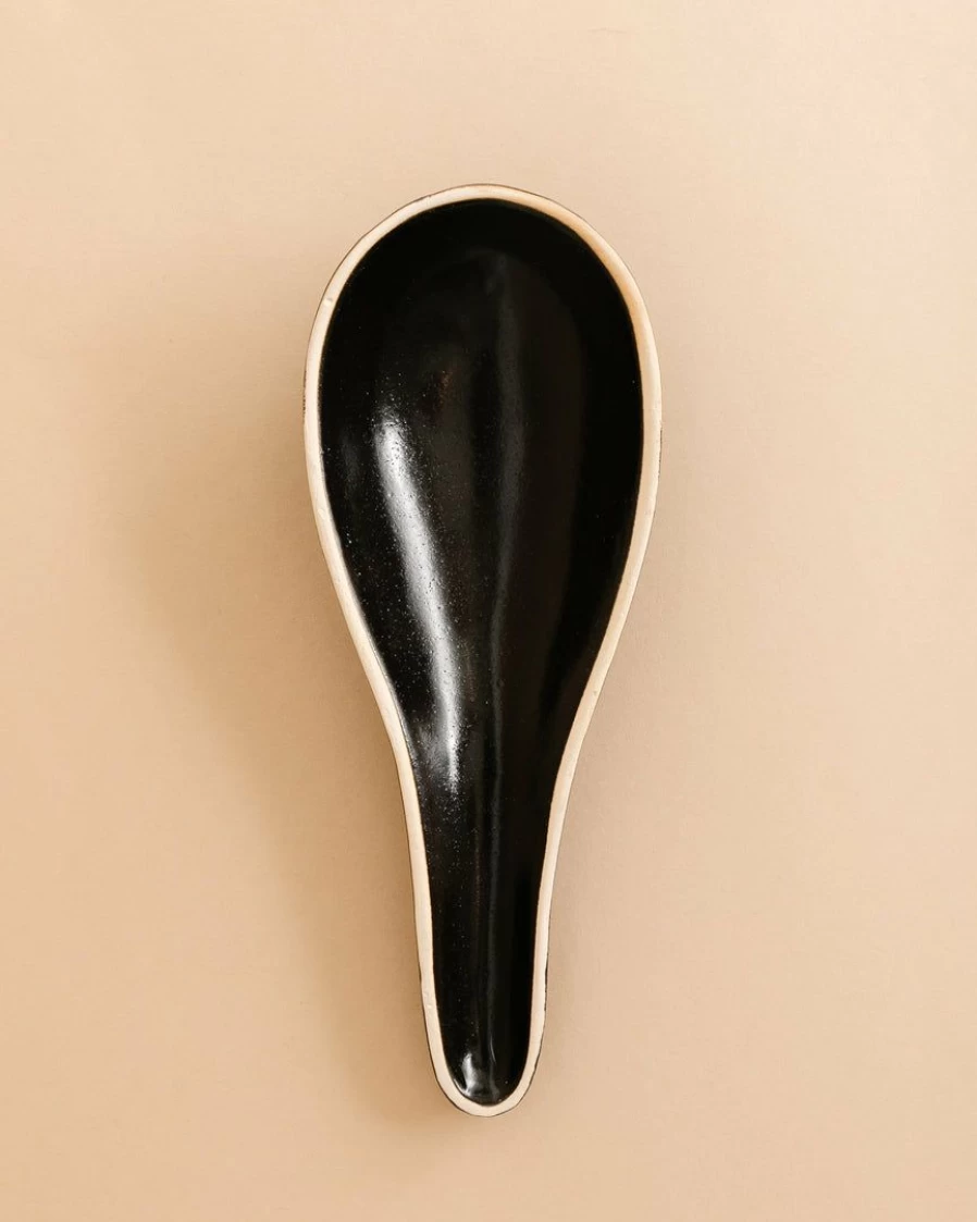 Matte Black Spoon Rest - Stylish Kitchen Utensil Holder for Cooking and Serving