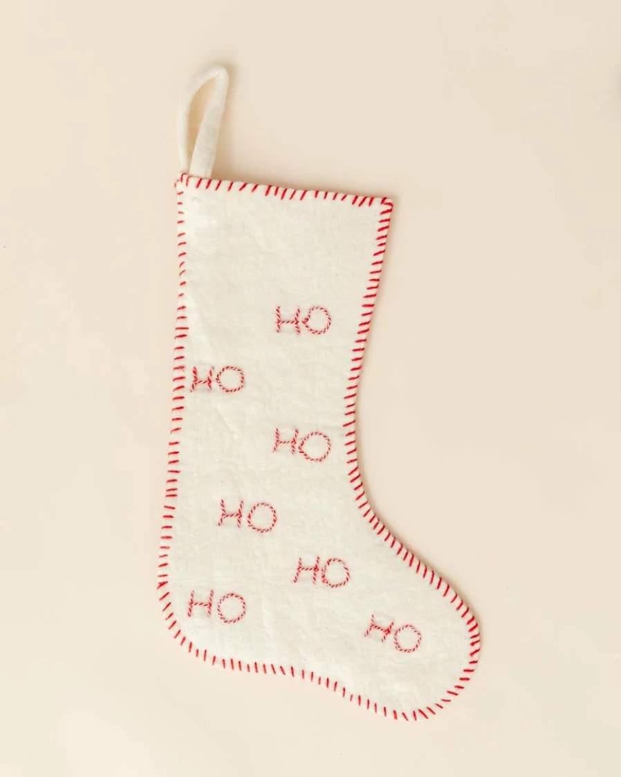 Festive "Ho Ho Ho" Embroidered Felt Christmas Stocking for Holiday Decor