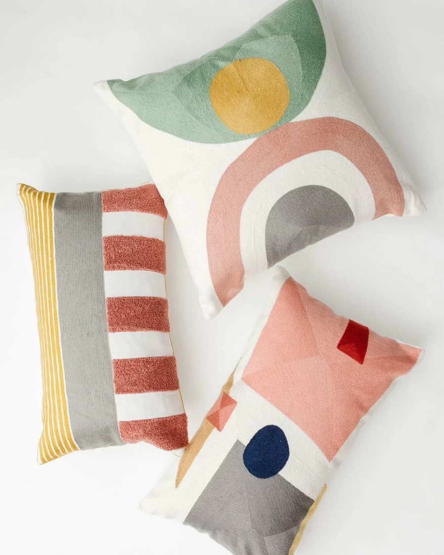 Lone Fox Oslo Geometric Embroidered Pillow Cover - Modern Home Decor Cushion Case