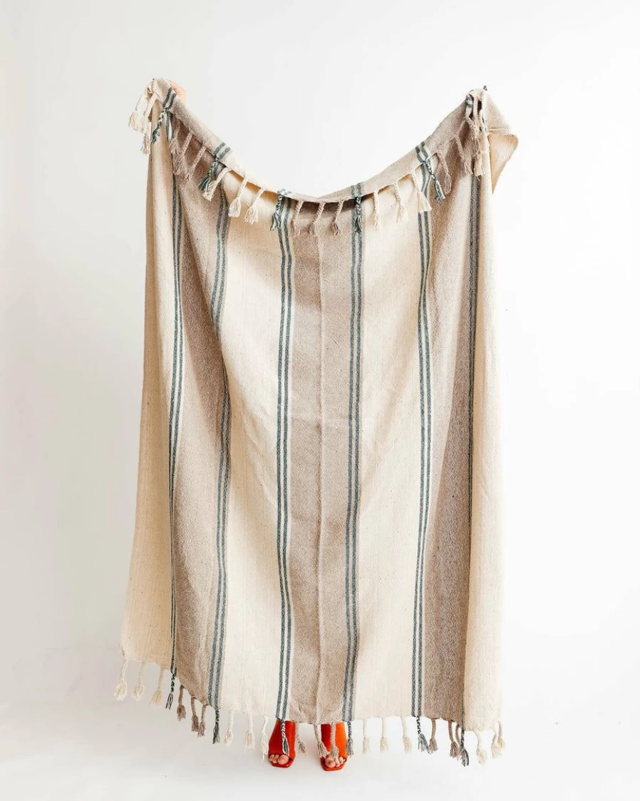 "Bloomingville Floyd Recycled Cotton Striped Throw Blanket – Eco-Friendly & Soft"