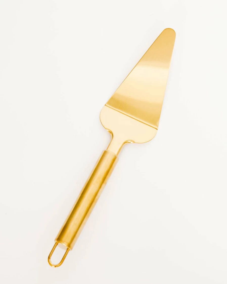 Lone Fox Remi Brass Cake Knife and Server Set - Elegant Dessert Utensil for Baking and Serving