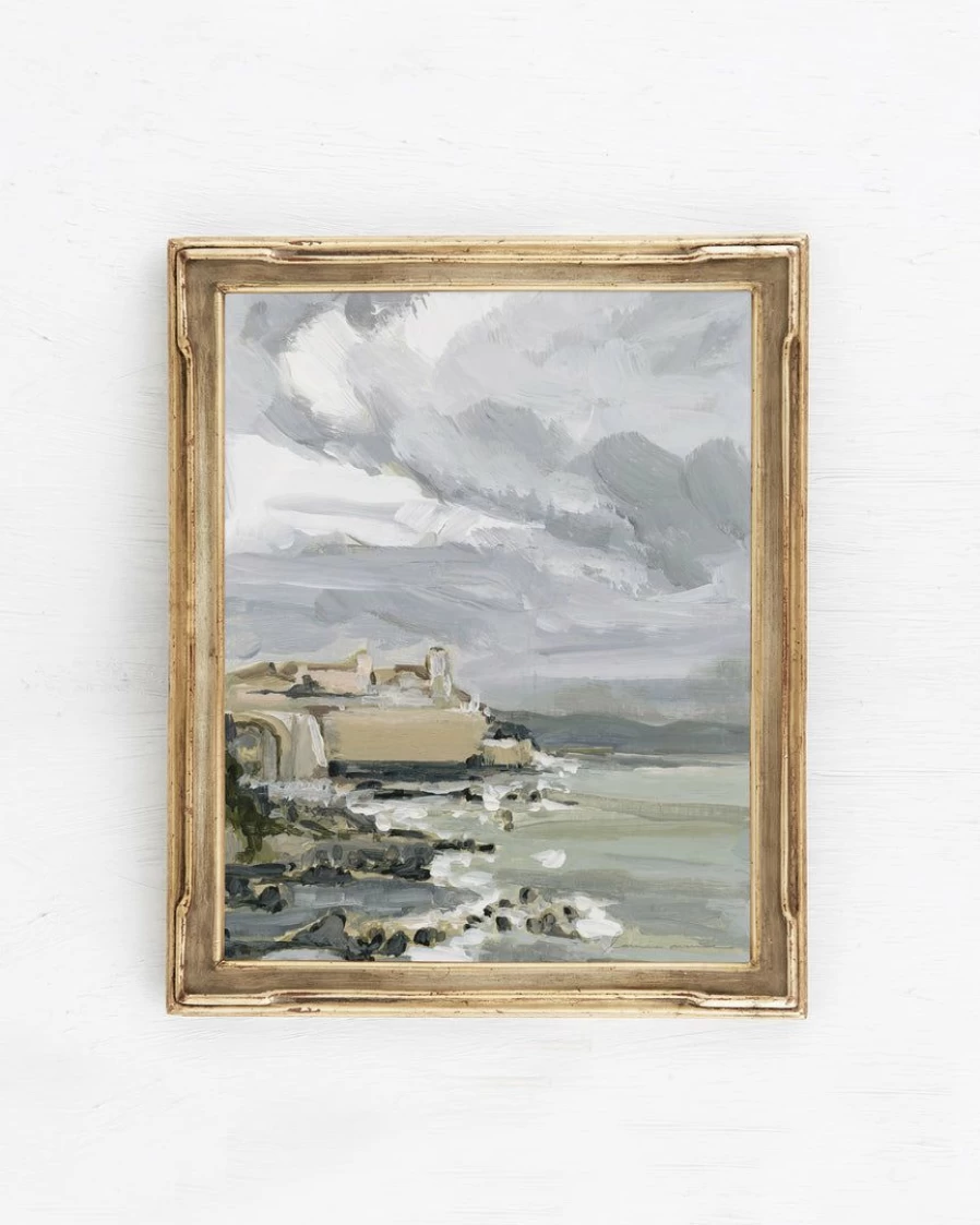 "Antibes Coast" Framed Canvas Art Print - Lone Fox Coastal Wall Decor for Home & Office