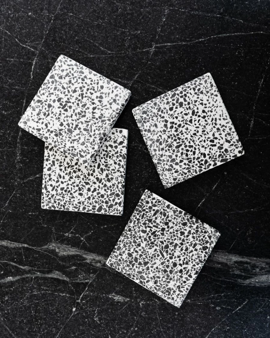 Lone Fox Black Terrazzo Coasters Set - Premium Stone Resin Drink Coasters for Home & Office