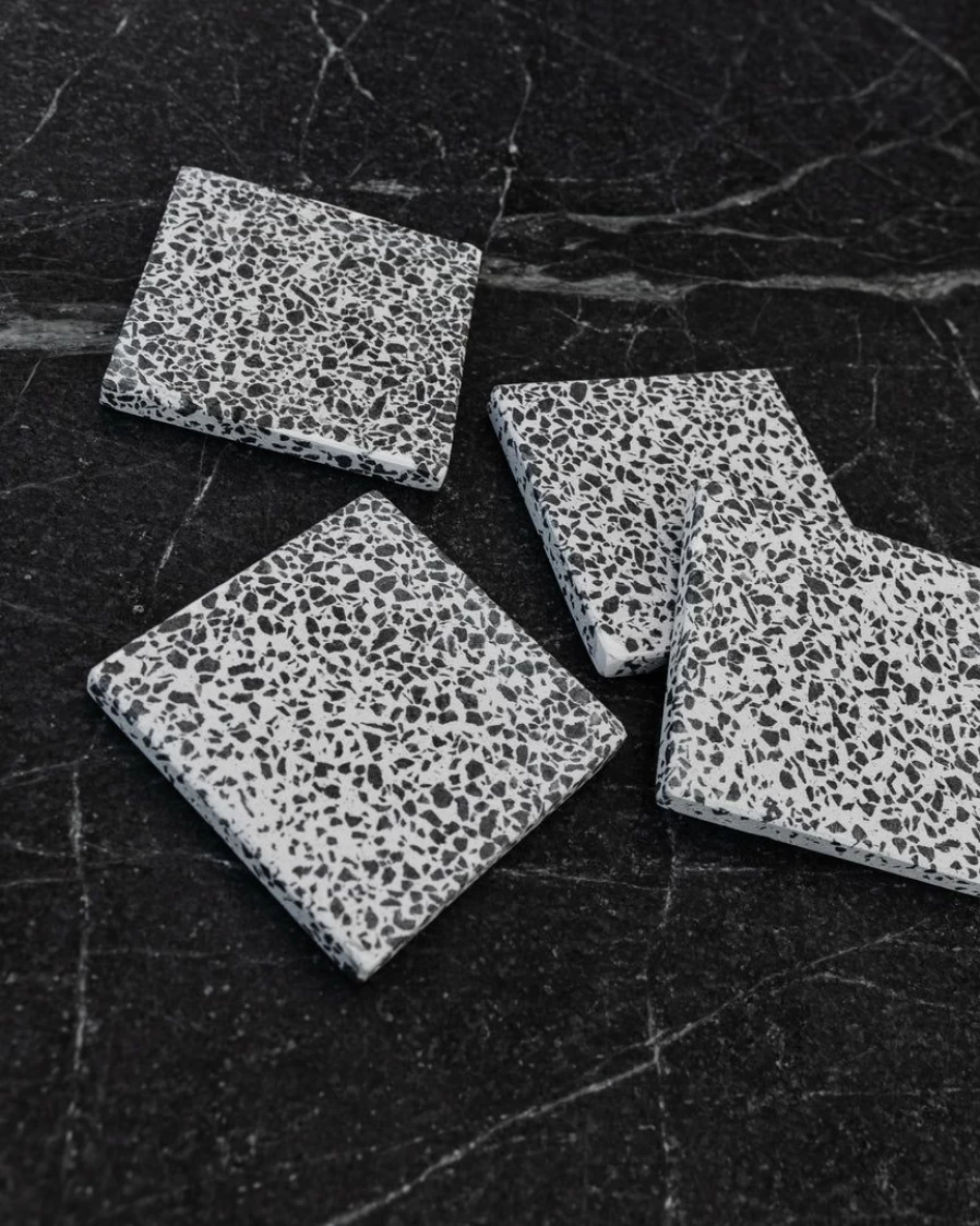 Lone Fox Black Terrazzo Coasters Set - Premium Stone Resin Drink Coasters for Home & Office