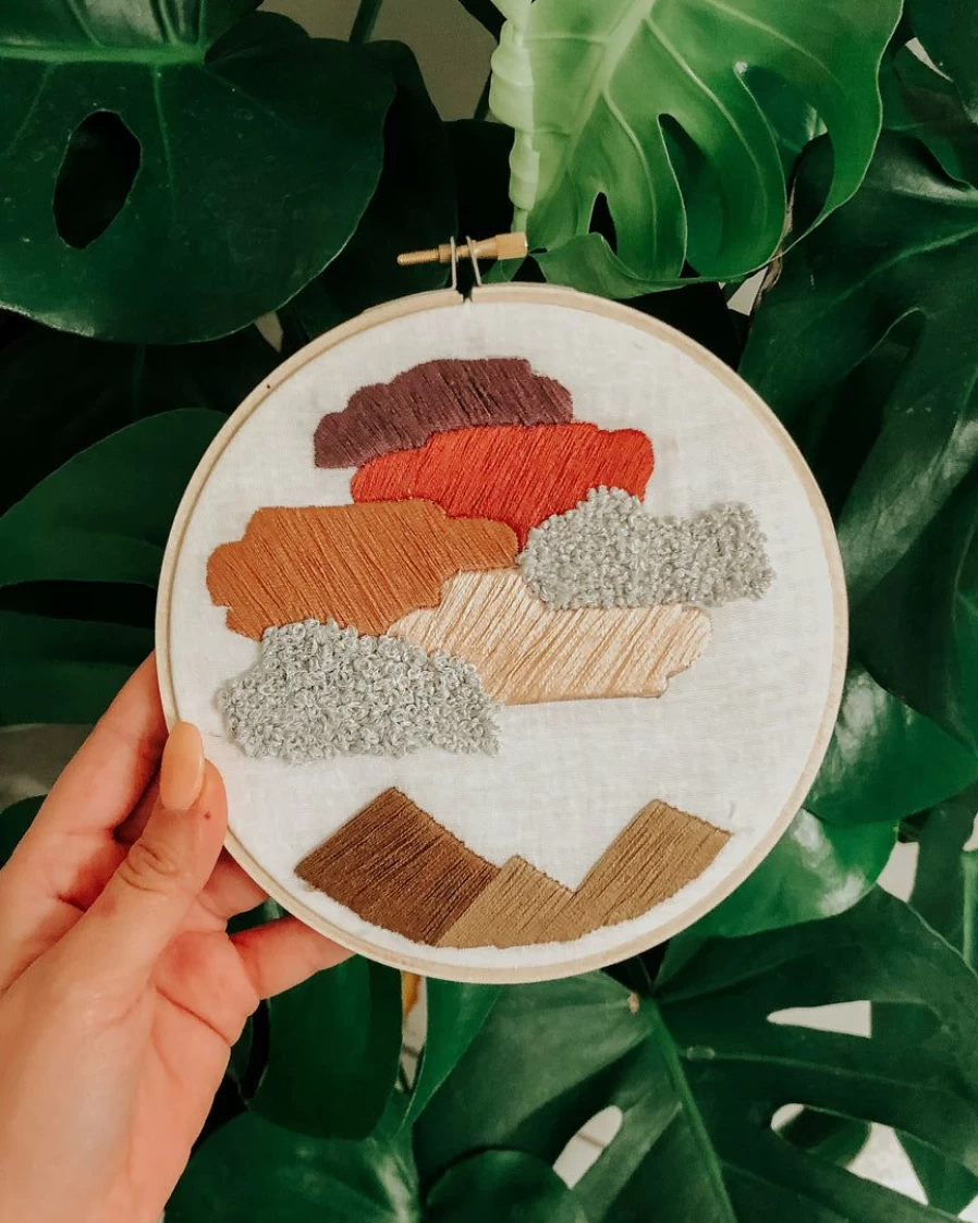 "Lone Fox Cotton Candy Skies DIY Embroidery Kit for Beginners - Floral Sunset Design"