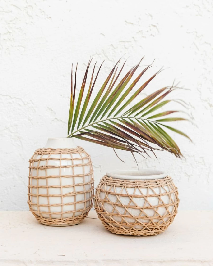 Handwoven Rattan Vase - Boho Chic Home Decor for Modern Interiors