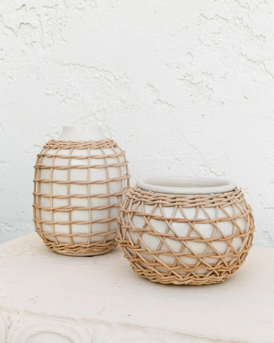 Handwoven Rattan Vase - Boho Chic Home Decor for Modern Interiors