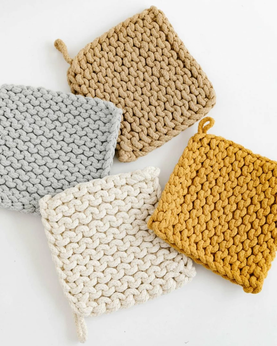 Handmade Crocheted Pot Holder - Desert Color Kitchen Accessory - Heat Resistant & Decorative