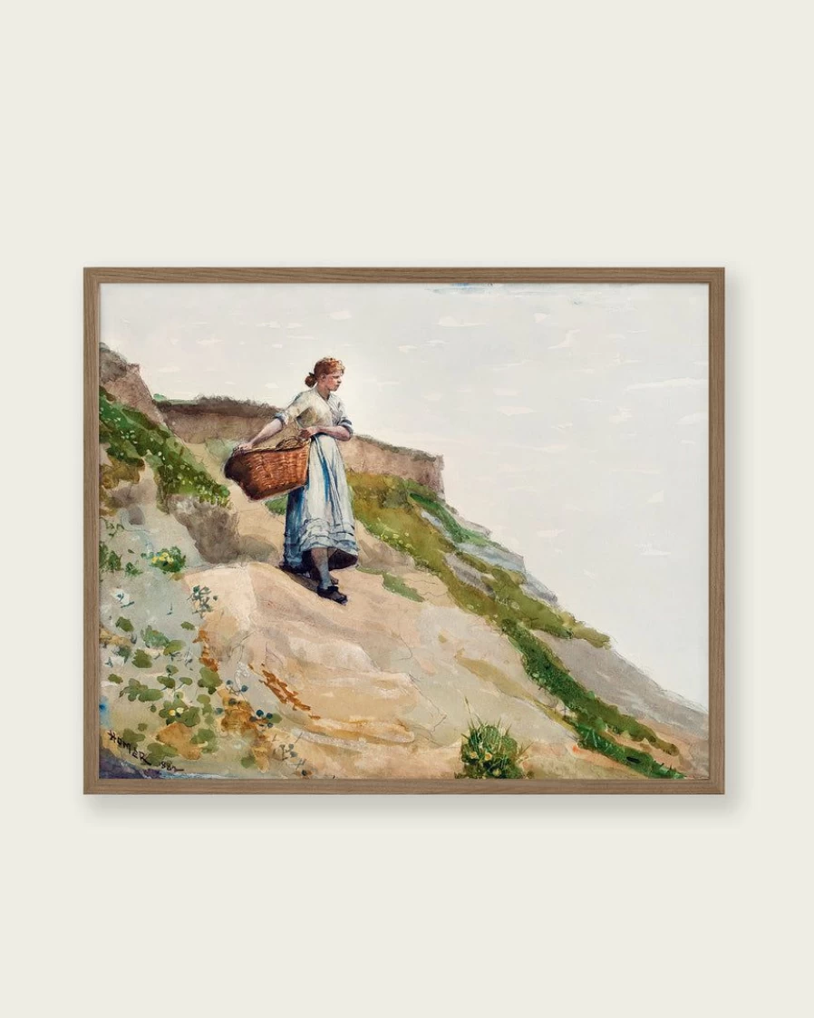 "Lone Fox 'Girl Carrying A Basket' Wall Art Print - Premium Home Decor Best Seller"