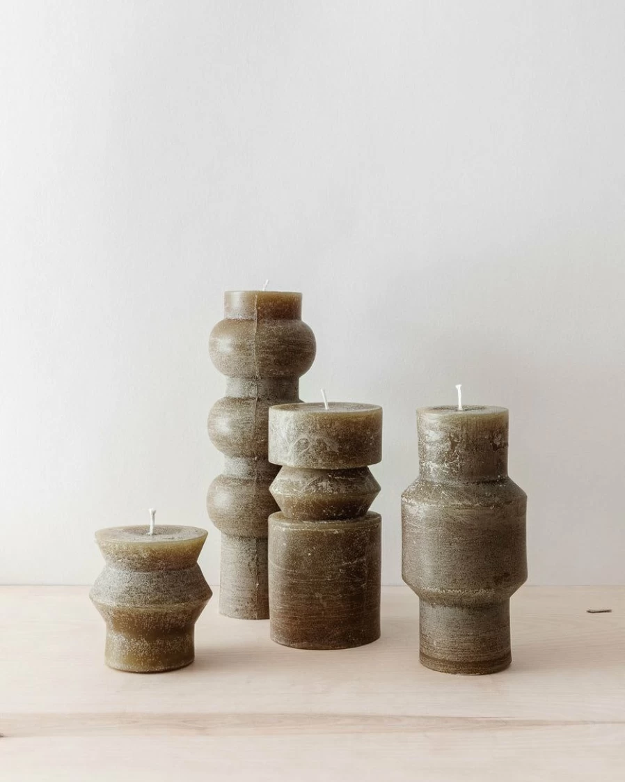 Handmade Olive-Inspired Pillar Candles for Home Decor and Gifts
