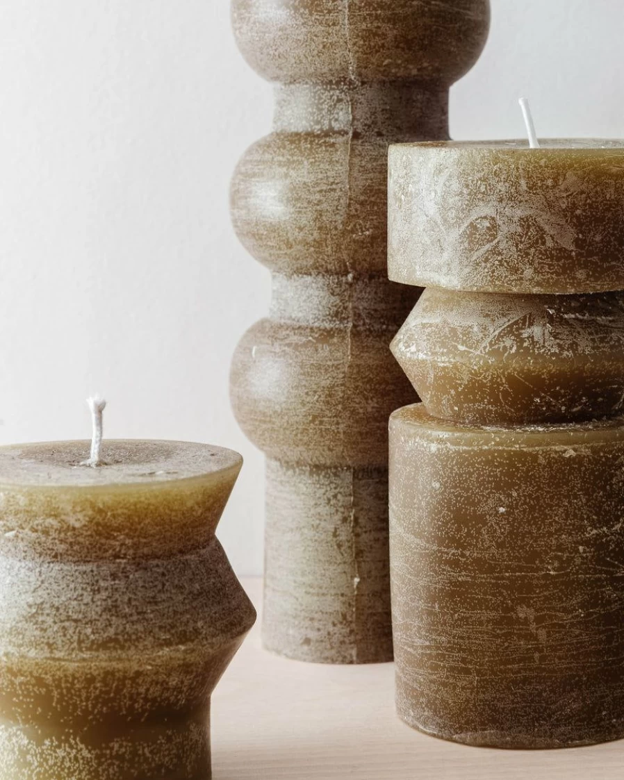 Handmade Olive-Inspired Pillar Candles for Home Decor and Gifts