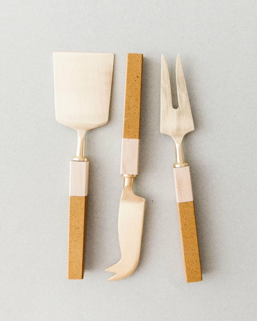 Artisan Cheese Knife Set - Handcrafted Wood & Resin Cheese Board Knives (3-Piece)