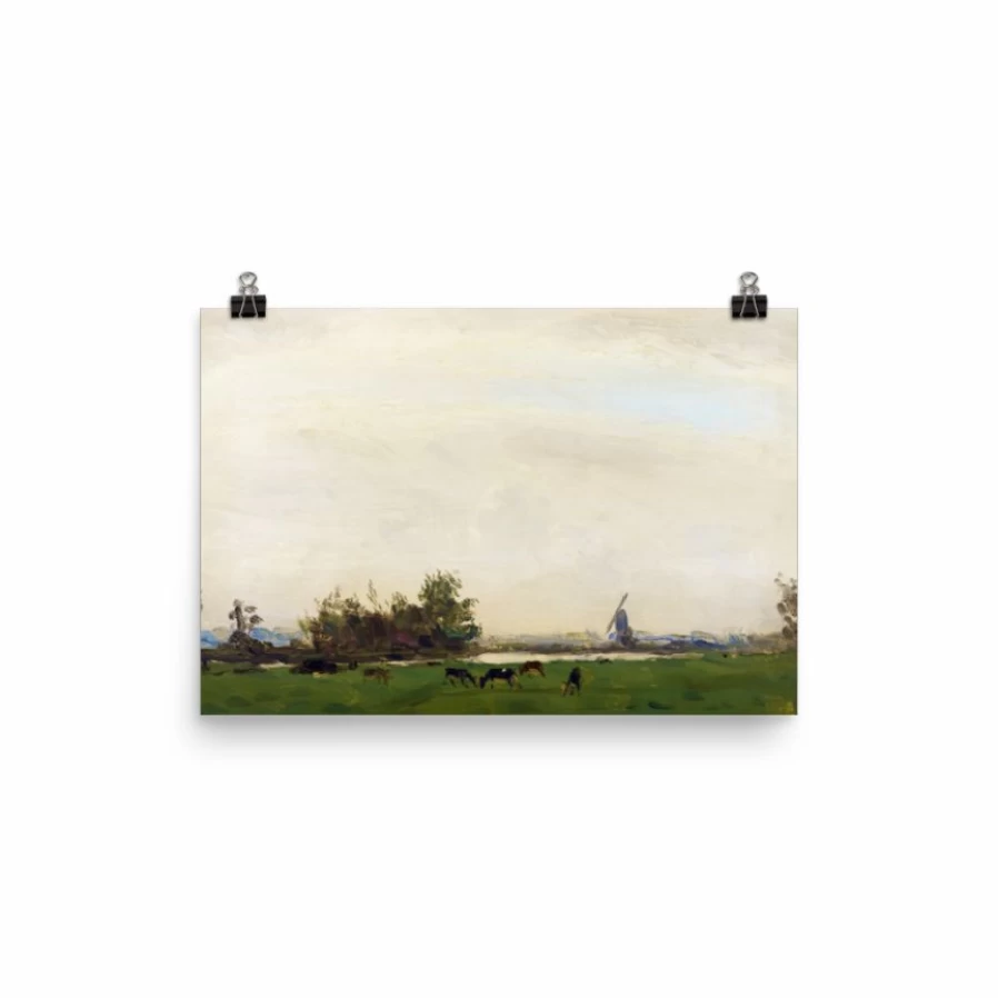 "Lone Fox Meadow Landscape On The Spaarne Art Print - Premium Wall Art Decor"