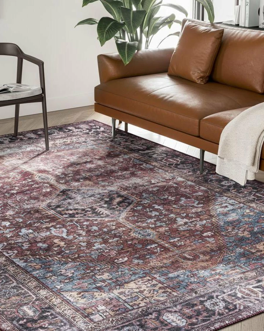 Lone Fox Paloma Bohemian Area Rug - Handmade Vintage Distressed Washable Rug for Living Room Bedroom