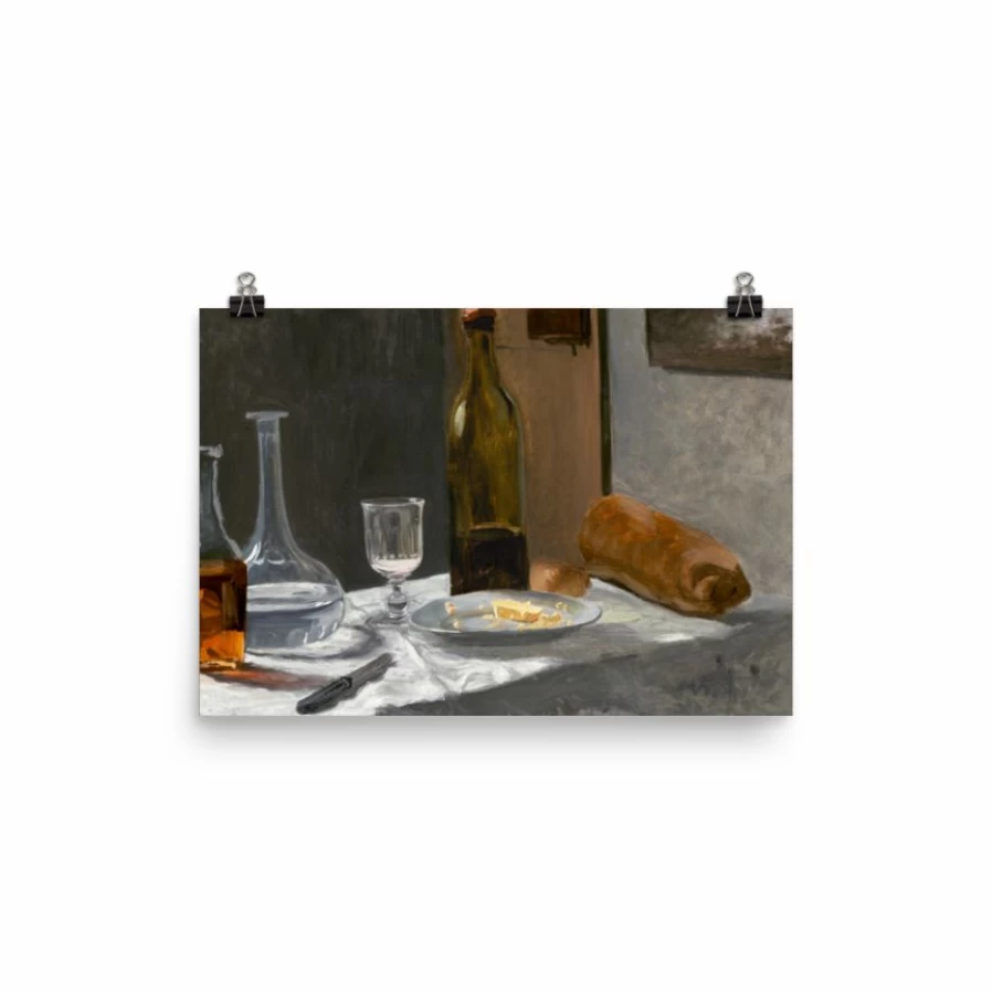 "Lone Fox Premium Art Print - Elegant Bottle, Carafe, Bread, and Wine Still Life Wall Decor"