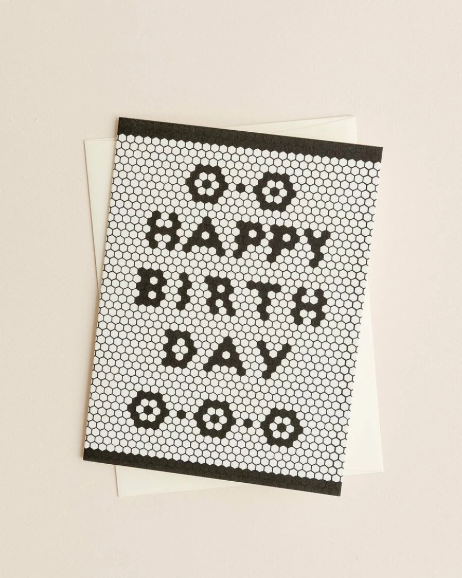 "Vintage Pen & Pillar Design Retro Tile Birthday Card - Unique Greeting Card for Birthdays"