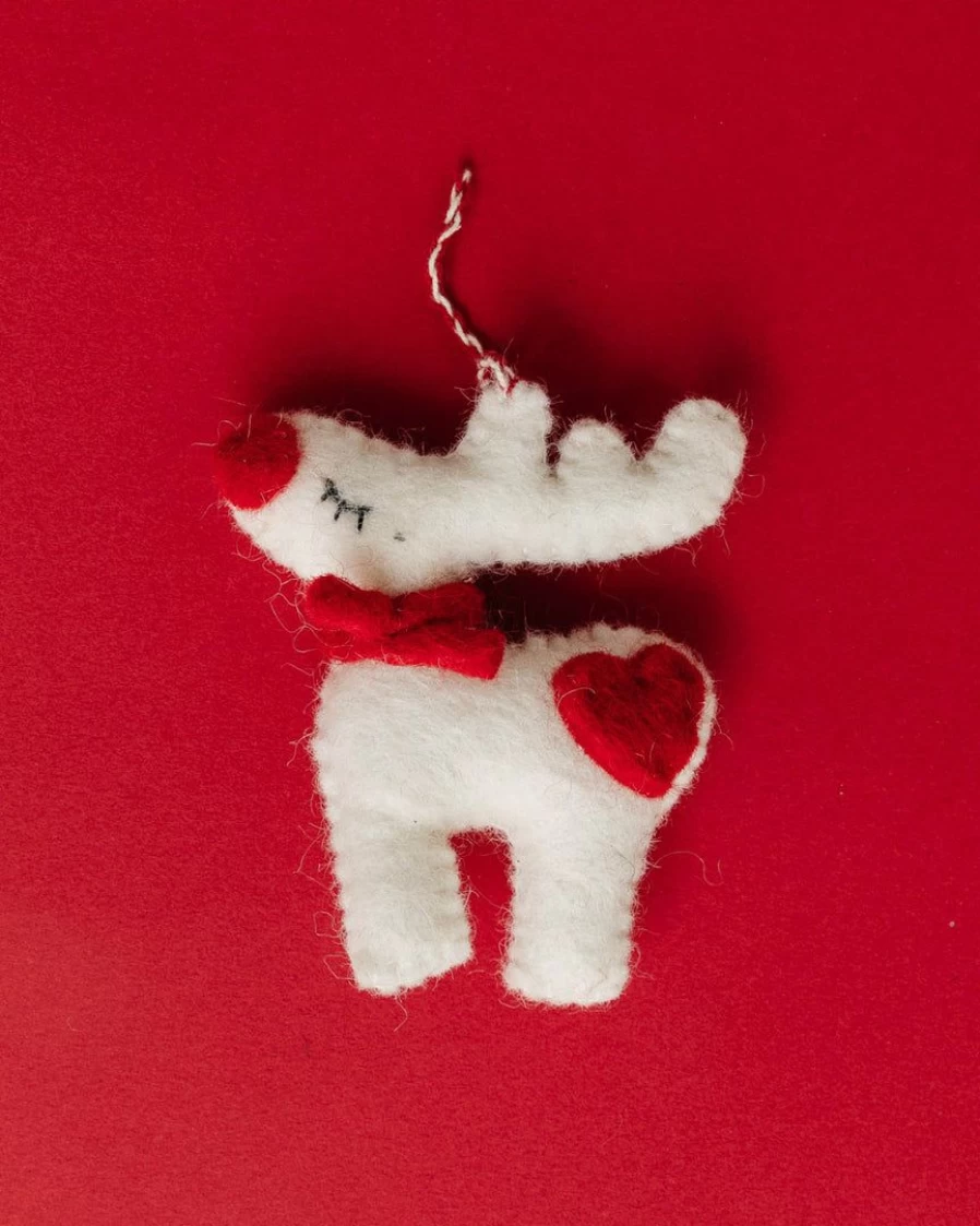 "White Reindeer Ornament - The Winding Road Christmas Decoration"
