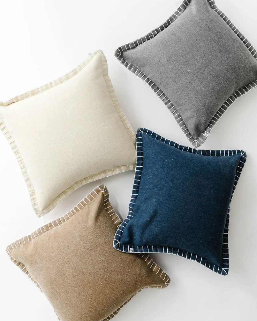 Handmade Embroidered Pillow Cover - Boho Stitched Decorative Throw Pillow Case