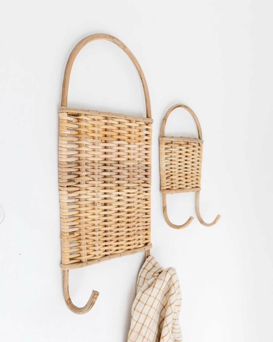 Rattan Wall Hooks Set of 2 - Natural Woven Hanging Hooks for Home Decor