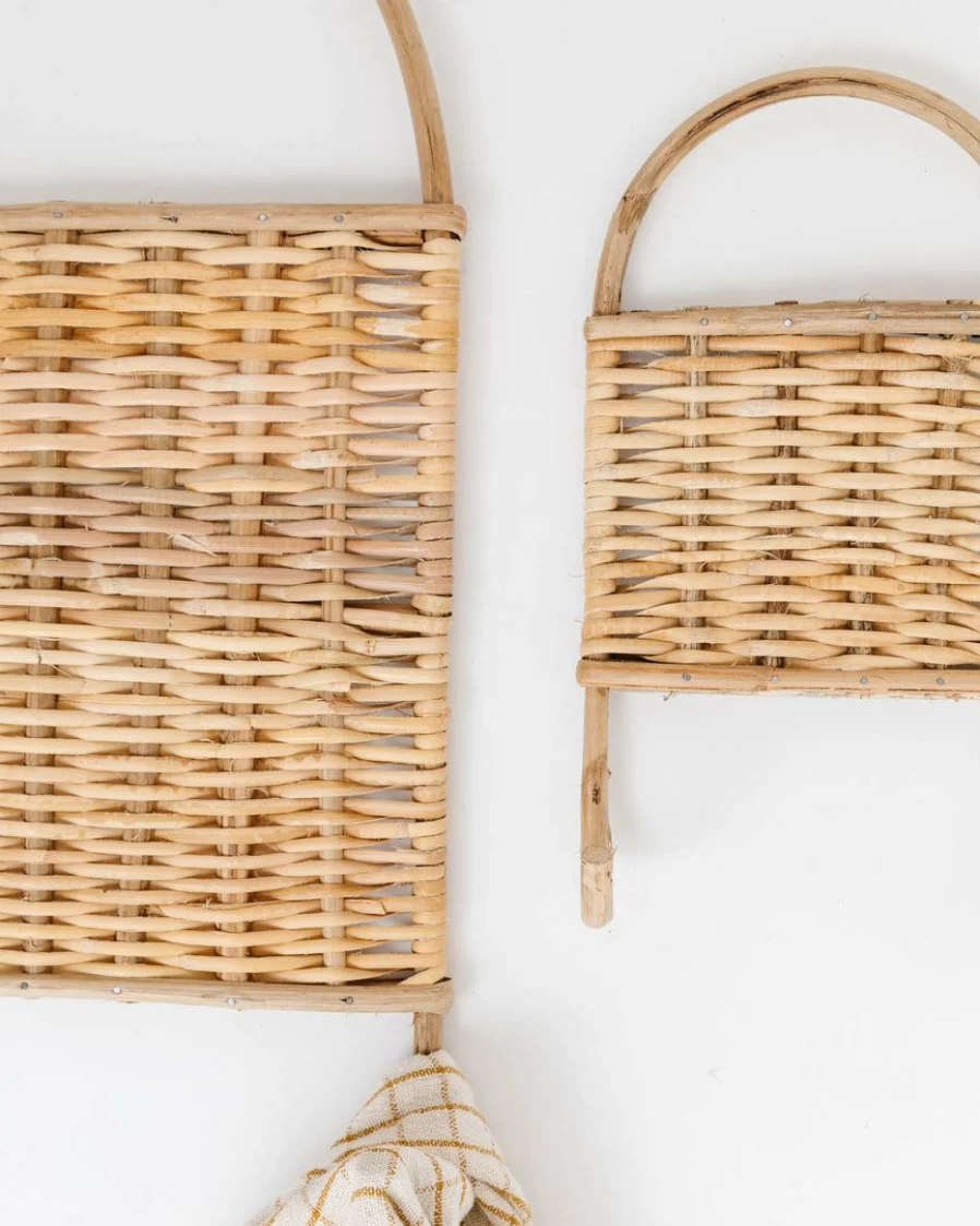 Rattan Wall Hooks Set of 2 - Natural Woven Hanging Hooks for Home Decor