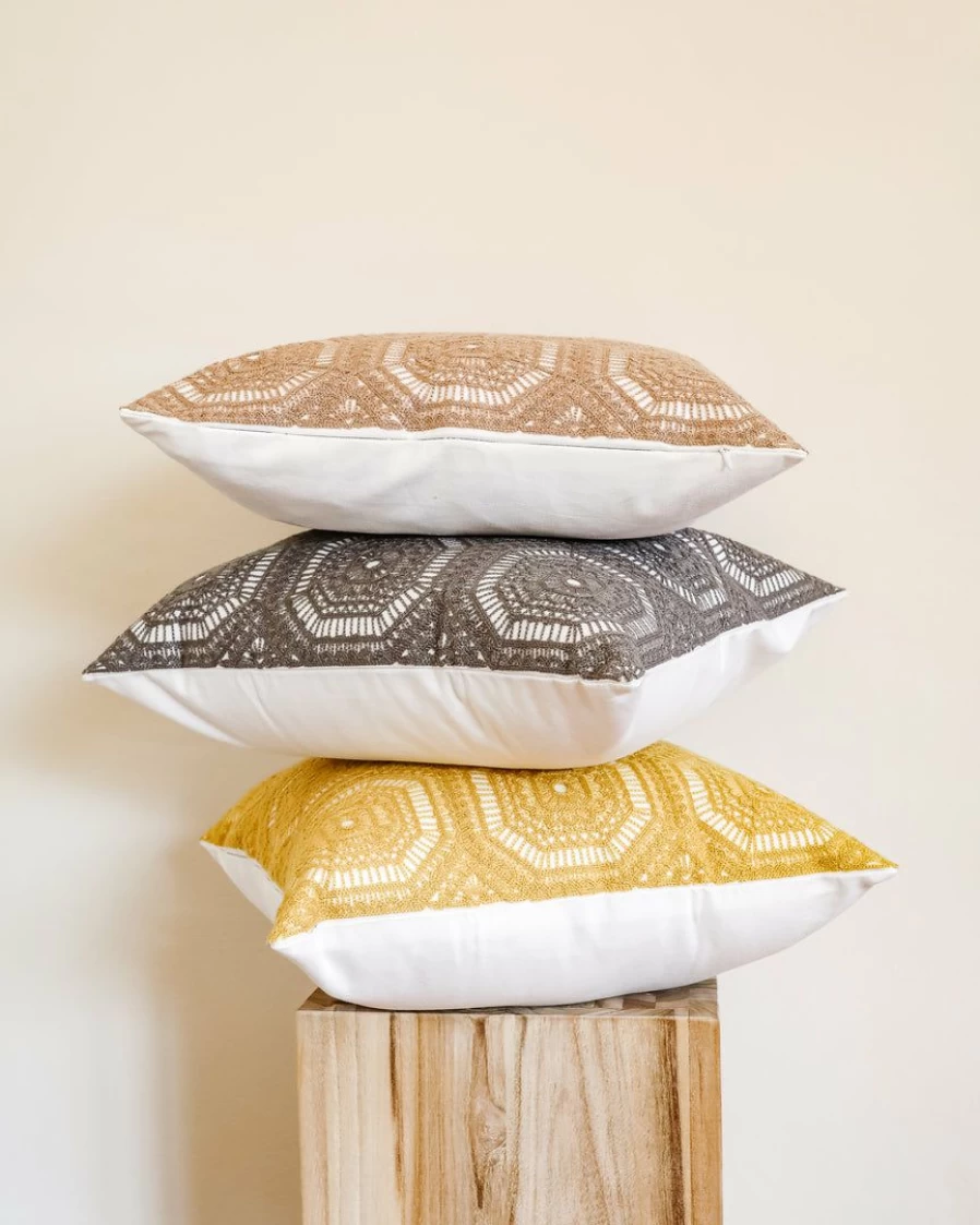 "Lone Fox Naima Embroidered Pillow Cover - Boho Chic Home Decor Cushion Case"