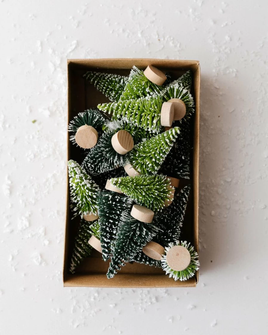 Mini Green Bottle Brush Trees Set - Pack of 24 for DIY Crafts and Holiday Decor